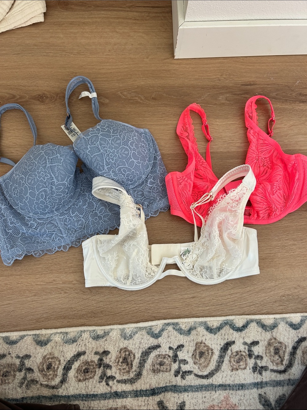 aerie Lace Balconette Bras in Blue, Hot Pink, and White